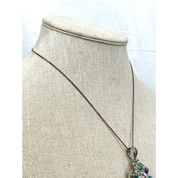 VTG 925 Silver Blue Clear Pendant Italy Chain Necklace Cluster 18" - Picture 12 of 16